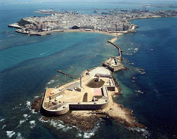 Luchtfoto van Cadiz, Costa de la Luz - Andalusië, Spanje.