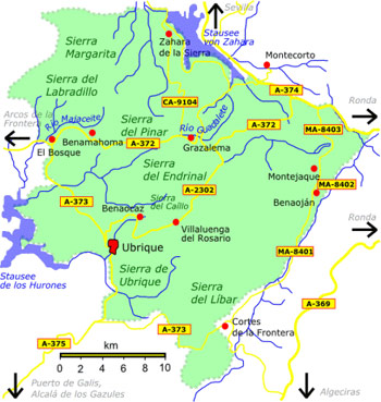 Map of Sierra de Grazalema natural park