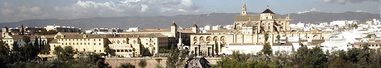 Panoramic view over the Roman bridge and the Mezquita, Cordoba - Andalusia, Spain. 