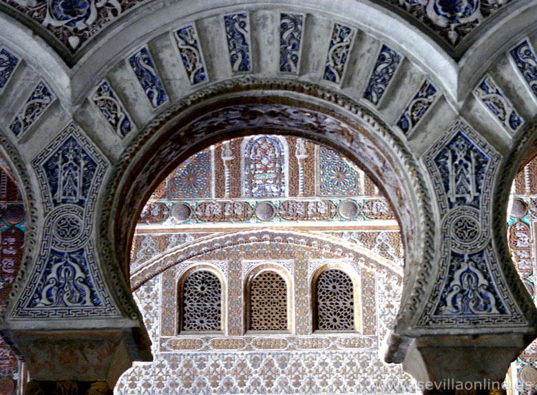 Horse shoe arches at the entrance of the ambassadors room in the Alcazar palace, Seville