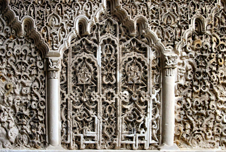 Bas-relief decoration on the walls of the Alcazar palace, Seville 